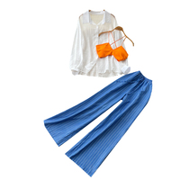 Ensemble décontracté 3 pièces pour femme : chemise à col et manches longues, débardeur et pantalon large pour le printemps, l'été, les vacances et le quotidien