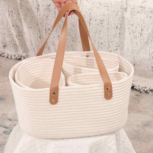 Panier de rangement pliable en corde de coton pour couches, organiseur de chambre d'enfant avec compartiment intérieur pour les voyages - Product Image 3