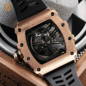 SANYIN 화이트 스켈레톤 배럴 기계식 시계 실리콘 밴드 남성 주문 브랜드 독특한 스테인레스 스틸 자동 손목 시계