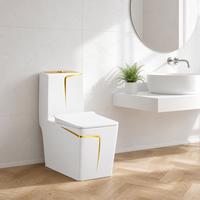WC monobloc créatif à siphon intégré avec décor doré et double chasse, WC moderne en céramique pour salle de bain