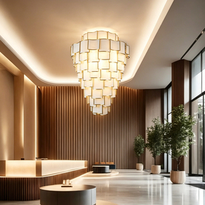 Lustre en albâtre et cuivre, luminaire moderne de luxe, éclairage décoratif d'intérieur pour villa, hôtel, hall, salon, salle à manger, maison - Product Image 3