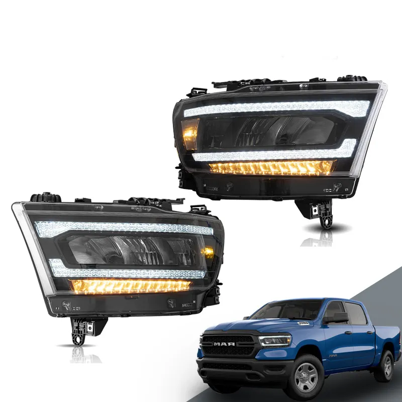 Full LED ไฟหน้าชุด2019 2020 2021รถลำดับไฟเลี้ยว5th สีดำด้านหน้าสำหรับ Dodge Ram 1500