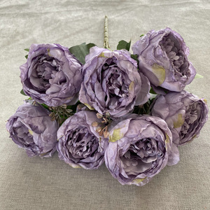 BF-VG263 Vente en gros Chine Décoration événementielle Mariage Composition florale 7 têtes de fleurs Bouquet de pivoines artificielles orange brûlé - Product Image 6