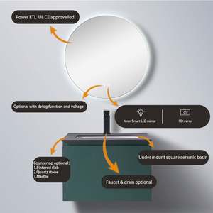 Meuble de salle de bain mural flottant à un seul lavabo, résistant à l'eau, de qualité assurée, pour hôtel, rangement de salle de bain - Product Image 3