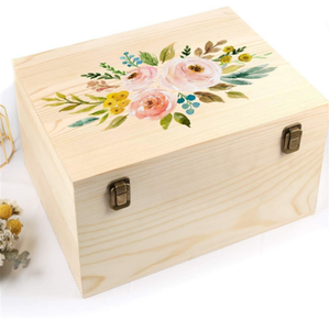 Große hölzerne Schachtel, 13 × 10 × 6,5 Zoll natürliche unbehandelte Kiefernholzboxen mit Scharnierdeckel und Frontverschluss für DIY Handwerk Kunst - Product Image 5