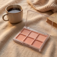 Boîte à fards à paupières en acrylique transparente à 6 compartiments avec couvercle rabattable pour blush/enlumineur, emballage cosmétique personnalisé