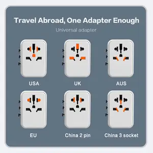 New World International Travel Adaptor Dual USB Type C Power Wall Charger Outlet Euro US UK Multi Plug Universal Adapter