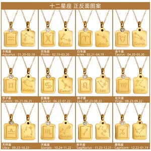 Collier délicat pour femme, personnalisé, plaqué or, en acier inoxydable, avec breloque zircon, pendentif 12 signes du zodiaque - Product Image 3