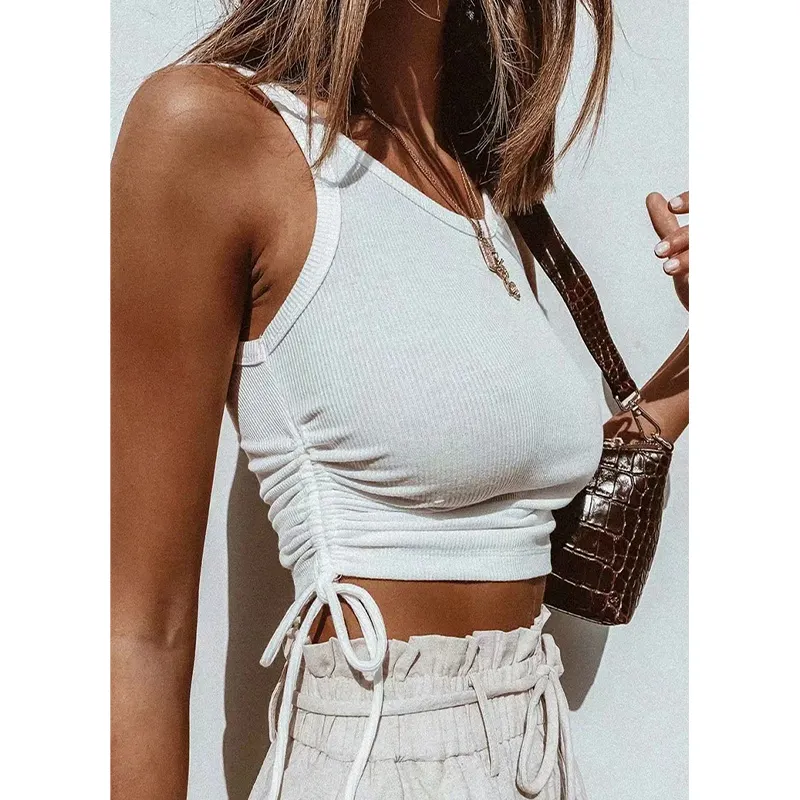 High Quality Wholesale Custom Sexy Fitted Solid color Knit Ribbed Women Crop Top