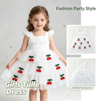 Robe en tulle cerise sans manches pour filles, très vendue, 3 couches, style gâteau, pour filles de 18 mois à 4 ans