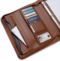 A4 Size Pu Leather Certificate Holder Folder Portfolio Padfolio With Zippered Closure and Ring Binder