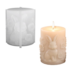 DIY Easter Rabbit Relief Scented Candle Silicone <b>Mold</b>, Cylindrical Scented <b>Wax</b> <b>Mold</b>, Soap <b>Mold</b> - Product Image 5