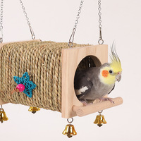 Petit nid d'oiseau toutes saisons nid d'herbe tissé à la main avec maison en bois hamac pour perroquet et nid d'oiseau