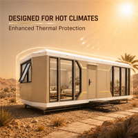 Maison-capsule entièrement en aluminium sur mesure pour les climats chauds du Moyen-Orient, jusqu'à 55 degrés ° C |   Hébergement préfabriqué dans une station balnéaire du désert