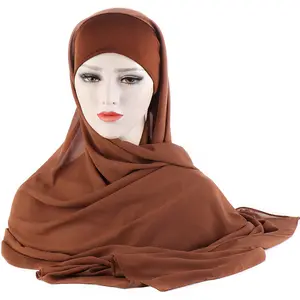 Brown Chiffon Cotton Women Muslim Scarf Brown Shawl with Hijab Custom Design Tag Solid Color High Quality 180cm
