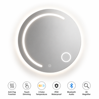 Miroir LED intelligent direct usine, miroir de salle de bain anti-buée sur mesure, haut-parleur Bluetooth à gradation tactile, IP44 CE RoHS OEM