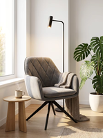 Fauteuil pivotant à 360 degrés, siège rembourré en mousse haute densité, dossier haut incurvé, fauteuil lounge en chenille sur base en métal noir pour usage domestique