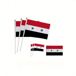 Wholesale Polyester Red White Black Green Star Syria Syrian Hand Held Waving Country National <b>Flags</b> With Pole - Product Image 3