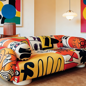 Canapé en tissu imprimé graffiti moderne, design d'art abstrait de luxe, ensemble de meubles de salon, canapé sectionnel rembourré - Product Image 2