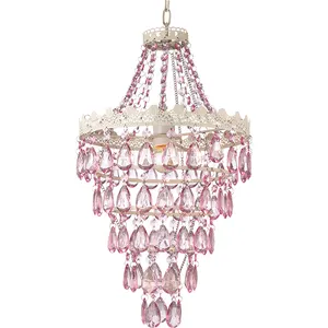 Factory Wholesale Water Drop Decorative Acrylic Triangle Pendant Light Lantern Lamp Pink Crystal Chandelier