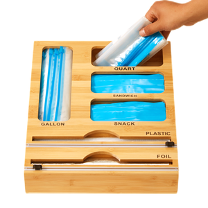 Ziplock Bag Storage Organizer for Drawer - Bamboo Wooden Baggie Kitchen Food Storage Bags Holder
