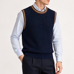 Débardeur tricoté personnalisé pour homme, col rond, décontracté, avec bordure côtelée contrastante - Product Image 1