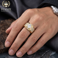 Bague en argent sterling S925 pour homme avec moissanite, bague en moissanite ronde plaquée or, bande entièrement pavée, vente en gros de bijoux fins