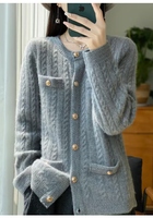 Kardigan Kasmir Baru Musim Gugur dan Musim Dingin Wanita, Mantel Wangi Ringan, Sweater Kasmir Longgar
