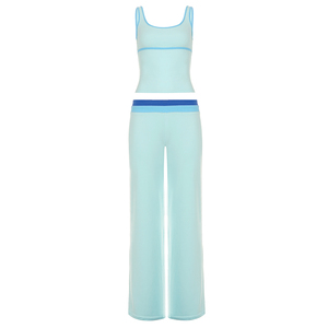 Women's Mint Green Two Piece Set Sleeveless Crop Top Matching <b>Wide</b> <b>Leg</b> <b>Pants</b> Casual <b>Lounge</b> Wear Spring Summer Style - Product Image 6