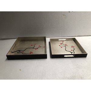 Plateau en laque carré peint blanc, plateau en laque fait à la main du vietnam, au meilleur prix, - Product Image 2