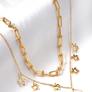 Collier personnalisé en acier inoxydable plaqué or pour femmes, pendentif rond à double couche - Product Image 6