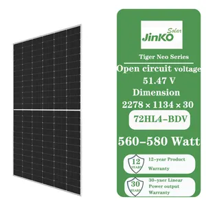 Nova energia Jingko módulo bifacial com vidro duplo 560-580 watt N-tipo único painel solar de vidro para uso doméstico e comercial
