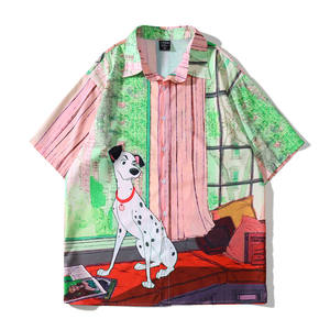 Camisa hawaiana Retro dálmata <span class=keywords><strong>de</strong></span> pura <span class=keywords><strong>raza</strong></span> para hombre, cuello en V, botón, manga corta, Top, informal, trabajo en la playa, impresión Digital transpirable - Product Image 1