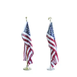 Indoor Flag Pole Kit Aluminum Gold Pole Ball Topper with 3x5Ft US Flag   Base Stand Office School City Hall