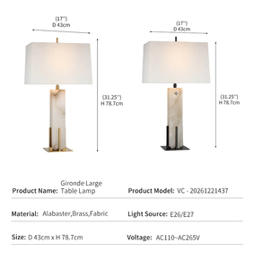 Lampada da Tavolo Moderna in Alabastro, Decorazione di Lusso per Camere d'Albergo, Colonna Rettangolare in Pietra, Base in Ottone a Gabbia, Grande Lampada da Tavolo Gironde in Tessuto - Product Image 4