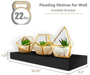 Estantes de madera para libros de 17 pulgadas, estante organizador de almacenamiento flotante de madera, almacenamiento para dormitorio, baño, incluye soportes de montaje para el hogar - Product Image 2