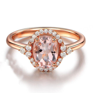 <b>Vintage</b> Morganite Montana Baguette and Round Cut Diamond <b>Ring</b> with Tourmaline Rose <b>Gold</b> Plated Wedding & Party Jewelry - Product Image 1