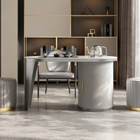 Ensemble table et chaises de balcon en bois, style moderne et luxueux - Table basse minimaliste avec plateau en pierre de quartz, station de thé pour bureau