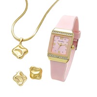 Conjunto de Reloj de Moda para Mujer con Caja Cuadrada de Aleación de 33 mm, Bisel con Pedrería, Joyería de Acero Inoxidable