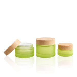 Ensemble de flacons de <span class=keywords><strong>lotion</strong></span> de luxe vert givré avec pompe, personnalisables, 100 ml, et pots cosmétiques en verre givré avec couvercle en bambou, 30 ml, 60 ml, 120 ml, 10 g, 30 g, 50 g - Product Image 4