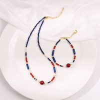 Collier polyvalent élégant en perles naturelles, lapis-lazuli, agate rouge et cinabre, accessoire raffiné pour les sorties et la décoration