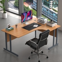 Bureau de direction ergonomique moderne en L noir, durable, avec grand plateau en bois, poste de travail informatique pour personnel