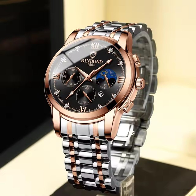 Binbond B3591 3591 Genuine Leather Strap Watches Men's Male Auto Date Top Brand Sports Men Japan Quartz Clock Relogio Masculino