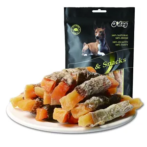 Pet food supplier wholesale natural organic high protein dry dog snacks treats wild salmon fishskin snack for dog