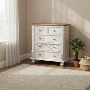 Commode en bois de marque LAS VEGAS à 5 tiroirs Tallboy en bois massif de chêne, de pin et d'acacia de haute qualité - Product Image 2