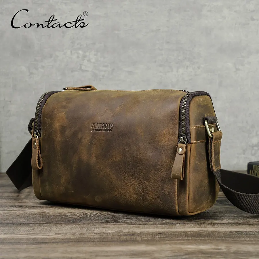 CONTACT'S Genuine Leather Vintage men's shoulder bags messenger men crossbody bags Crossbody Tablet Shoulder Bag For Men