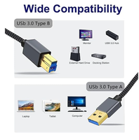 Câble USB3.0 a à B 5Gbps boîtier en alliage de zinc tressé haute vitesse USB a à B 3.0 câble d'imprimante Station d'accueil, pilotes durs externes