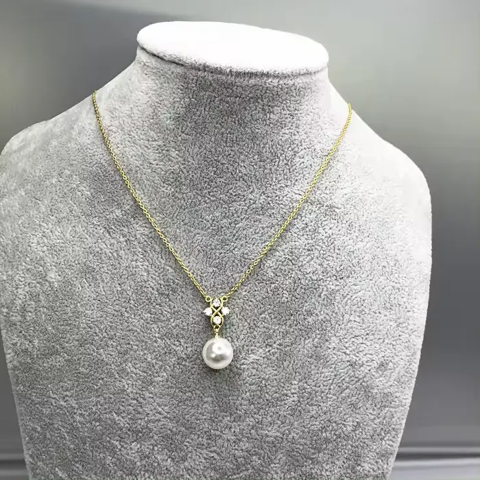 Venta caliente chapado en oro perla encanto colgante collar joyería de latón de moda para fiestas regalos compromisos cadena de eslabones