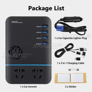 Inversor de Corriente para Auto de 200W Pico, Convertidor de CC 12V/24V a 220V, 3 Tomas de CA, 5 Puertos USB de Carga Rápida QC3.0, Adaptador de Carga Rápida - Product Image 5