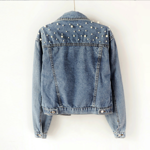 Chaqueta Vaquera de Manga Larga para Mujer Éxito de Ventas, Top Corto Holgado y Transpirable con Perlas y Estampado, Abrigo de Jean Lavado a la Moda - Product Image 3